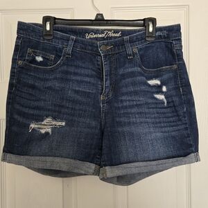 Mid rise boyfriend denim distressed shorts, Size 12